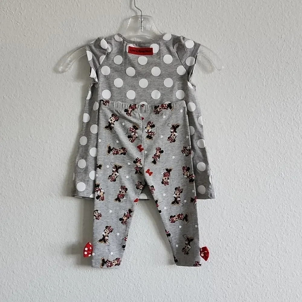 DISNEY Minnie Mouse Shirt & Leggings Set Walt Disney World Size 18M Gray & Red